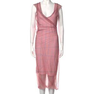 Y/PROJECT Archival Pink Plaid Mesh Overlay Midi Dress Rare Size 8